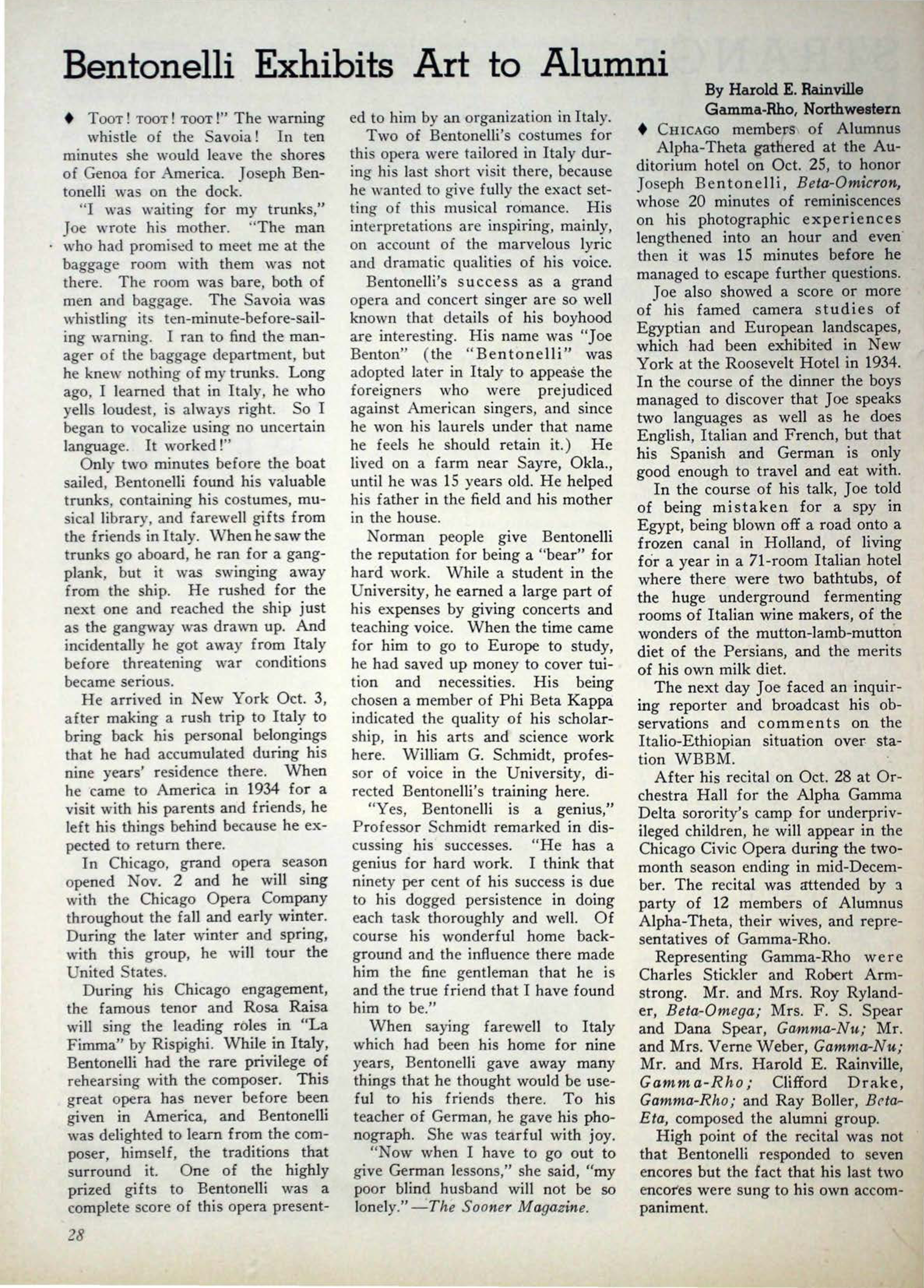 Bentonelli Exhibits Art to Alumni